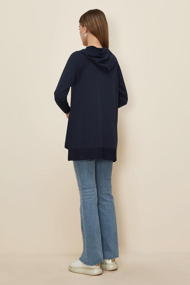 Tesettür giyim LACİVERT KAPÜŞONLU TRİKO TUNİK 45855 - ALVİNA