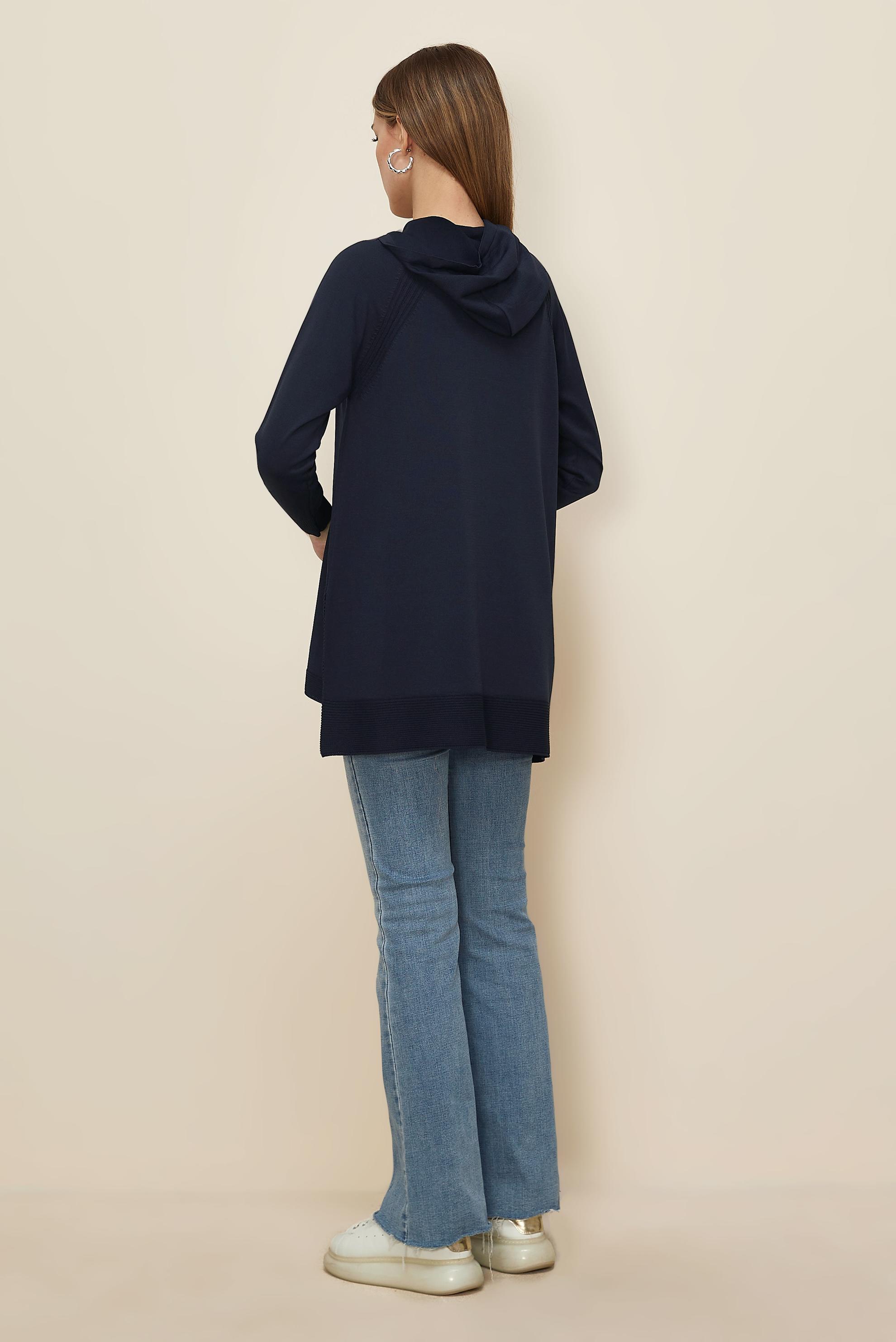 Tesettür giyim LACİVERT KAPÜŞONLU TRİKO TUNİK 45855