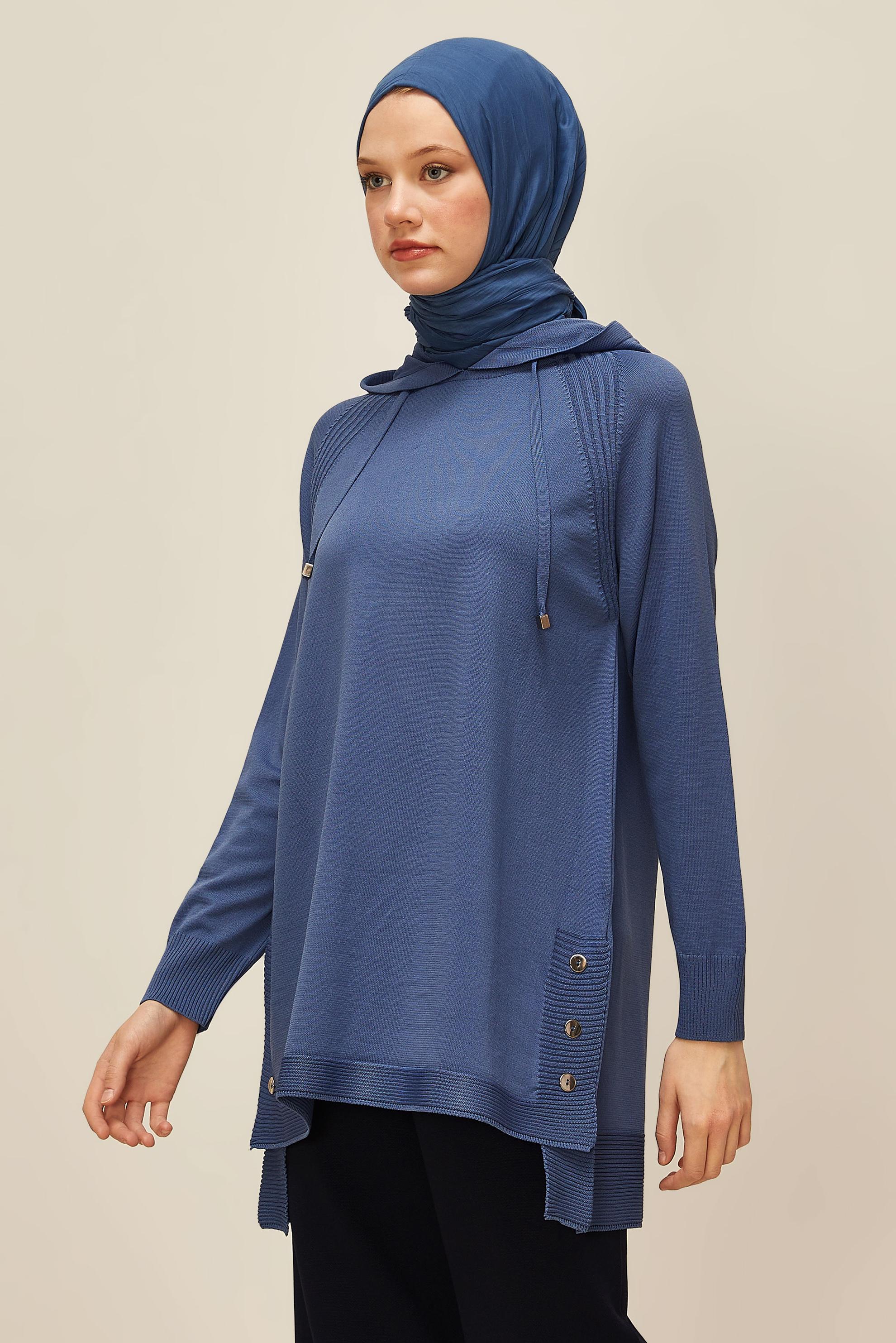 Hijab clothing NAVY BLUE HOODED KNITWEAR TUNIC 45855