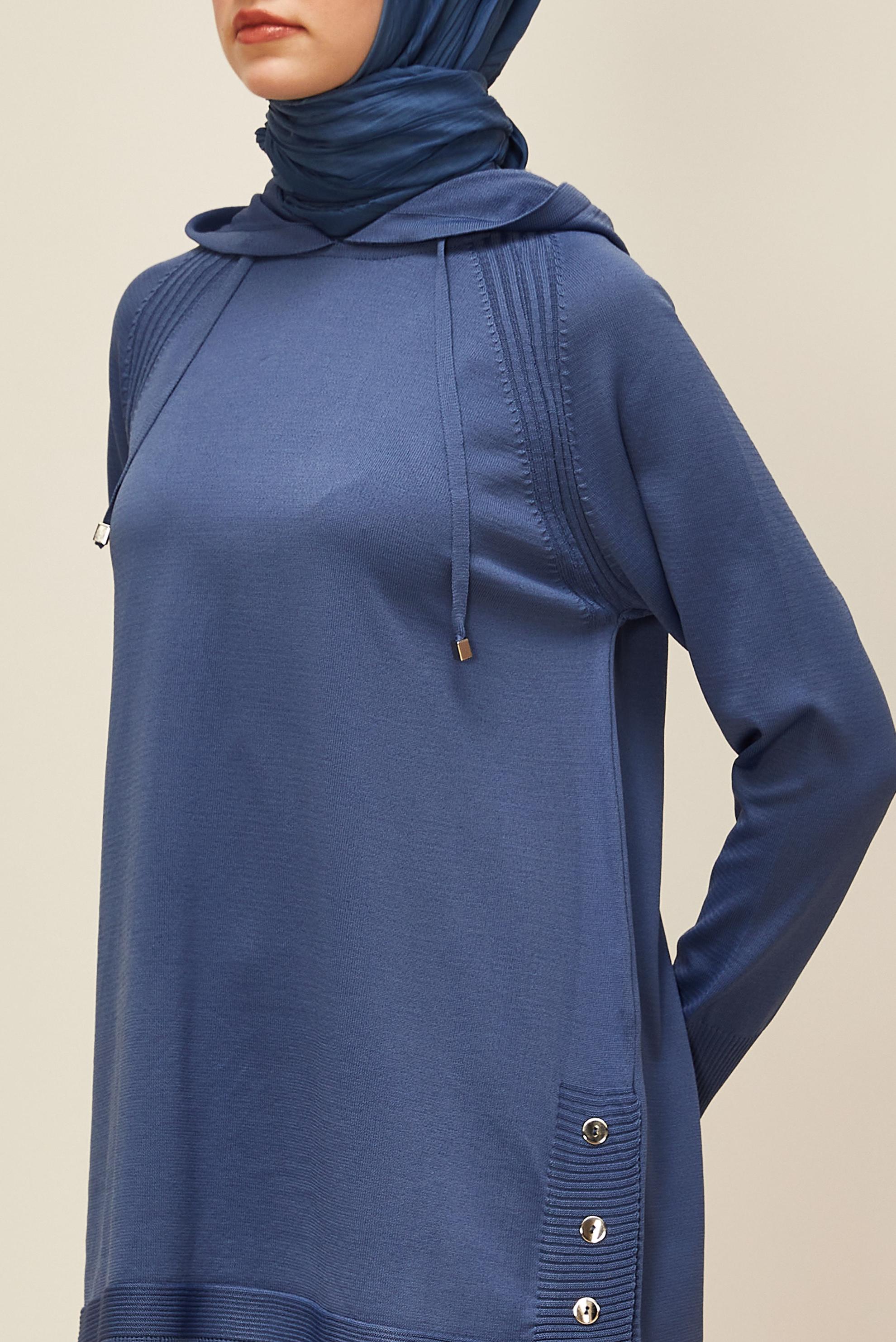 Hijab clothing NAVY BLUE HOODED KNITWEAR TUNIC 45855