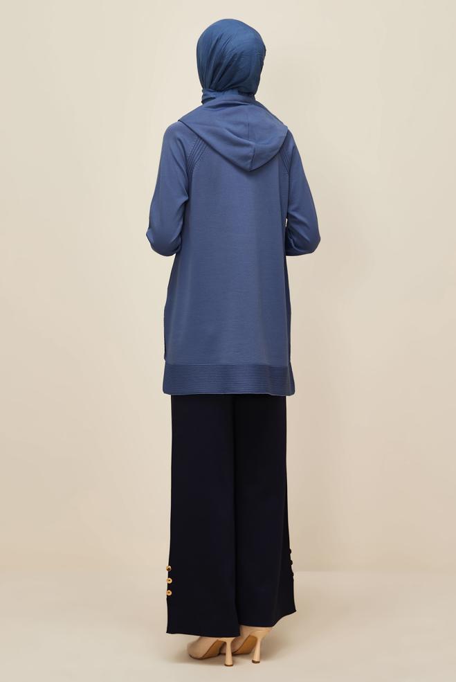 Hijab clothing NAVY BLUE HOODED KNITWEAR TUNIC 45855 - ALVİNA