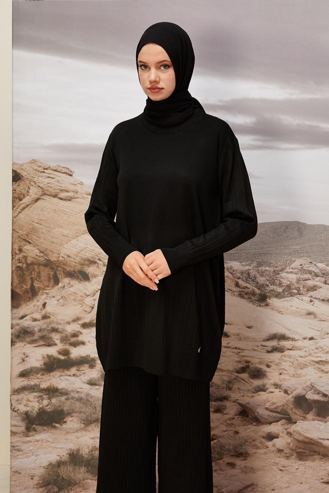 Vêtements hijab NOIR TUNIQUE EN MAILLE 45856 - ALVİNA