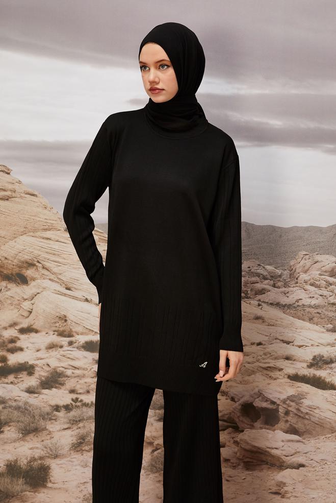 Vêtements hijab NOIR TUNIQUE EN MAILLE 45856 - ALVİNA