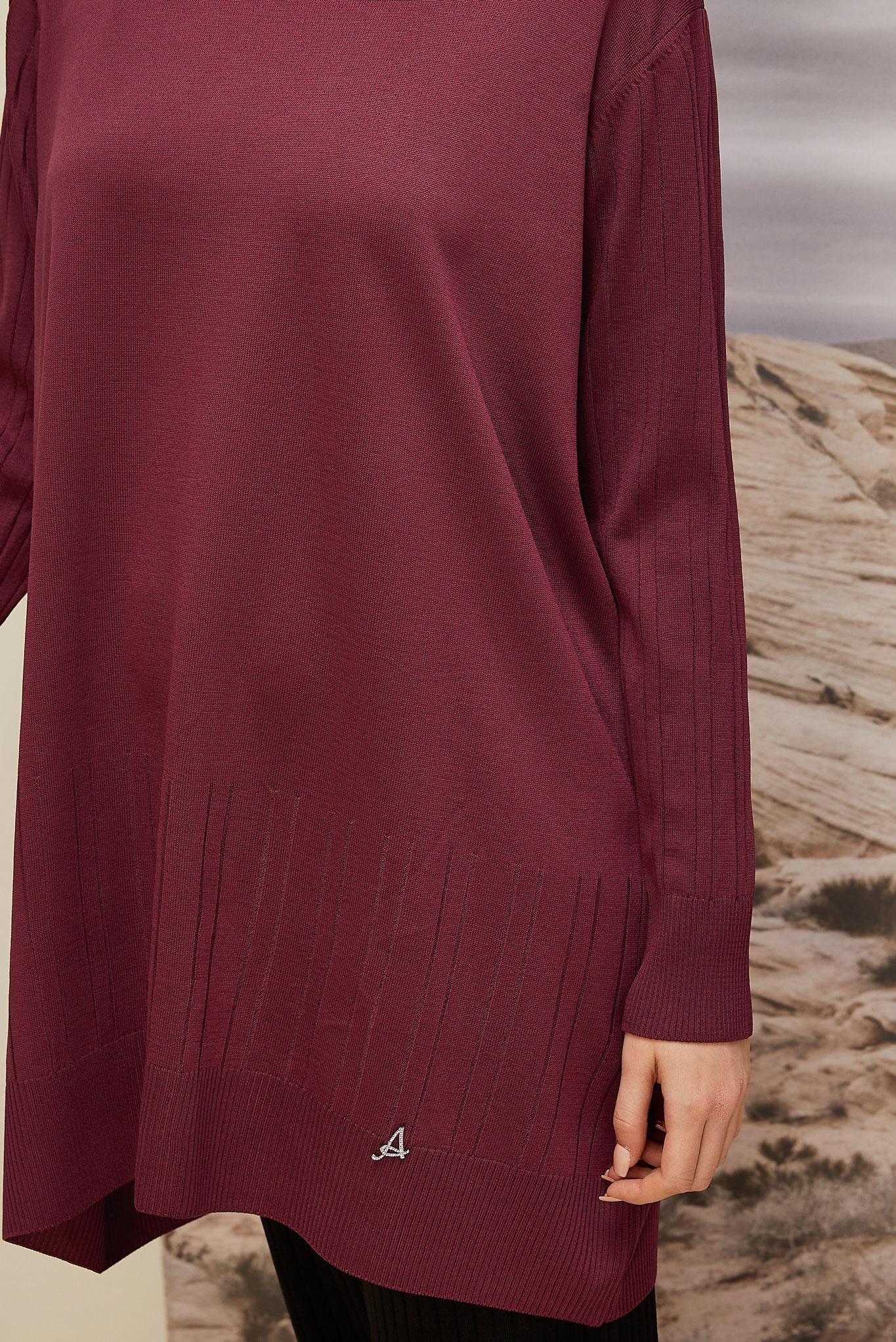 Tesettür giyim BORDO TRİKO TUNİK 45856