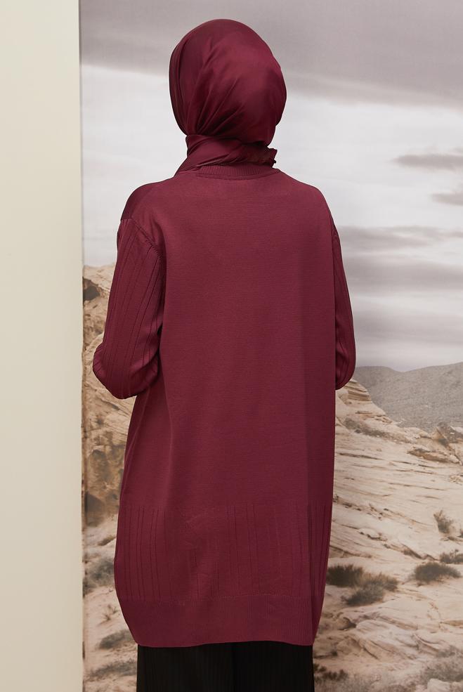 Vêtements hijab ROUGE BORDEAUX TUNIQUE EN MAILLE 45856 - ALVİNA