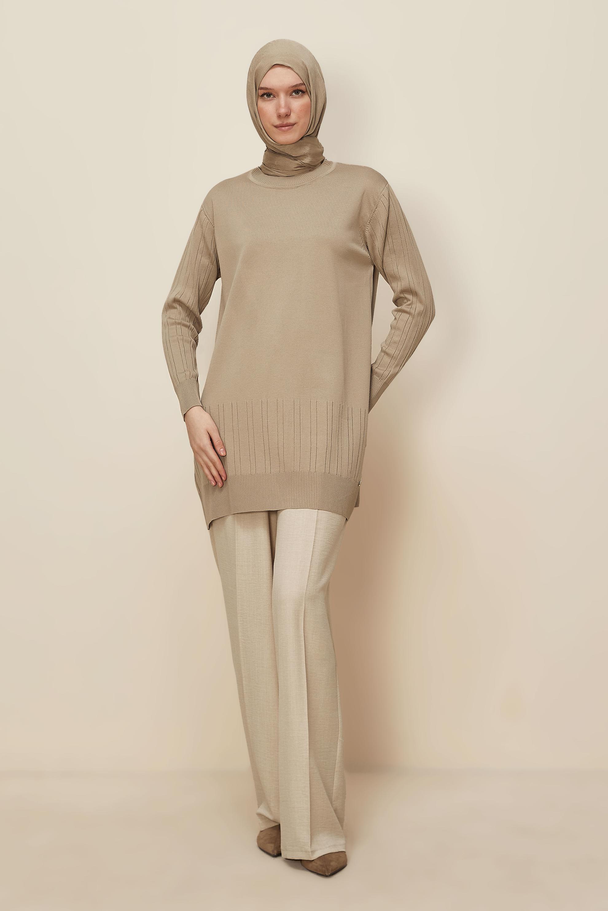 Tesettür giyim BEJ TRİKO TUNİK 45856