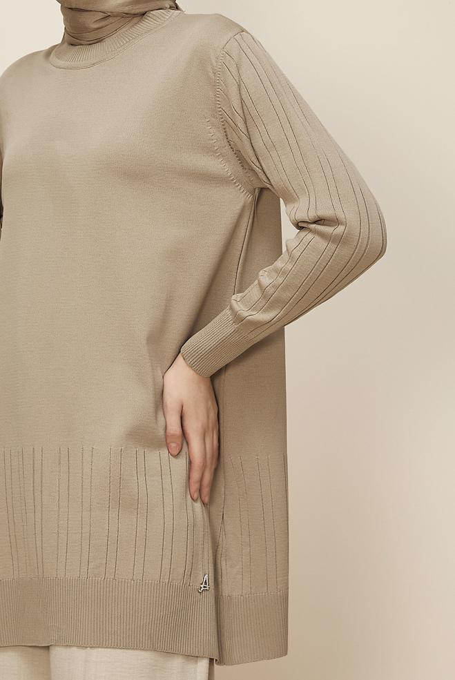 Tesettür giyim BEJ TRİKO TUNİK 45856 - ALVİNA