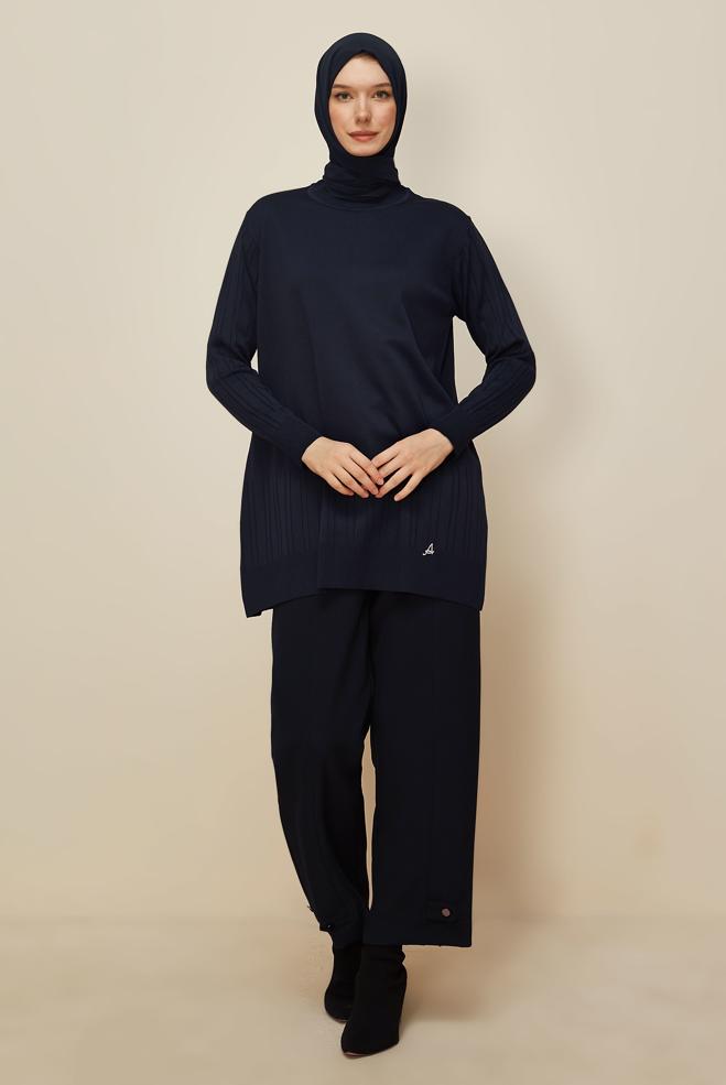 Tesettür giyim LACİVERT TRİKO TUNİK 45856 - ALVİNA