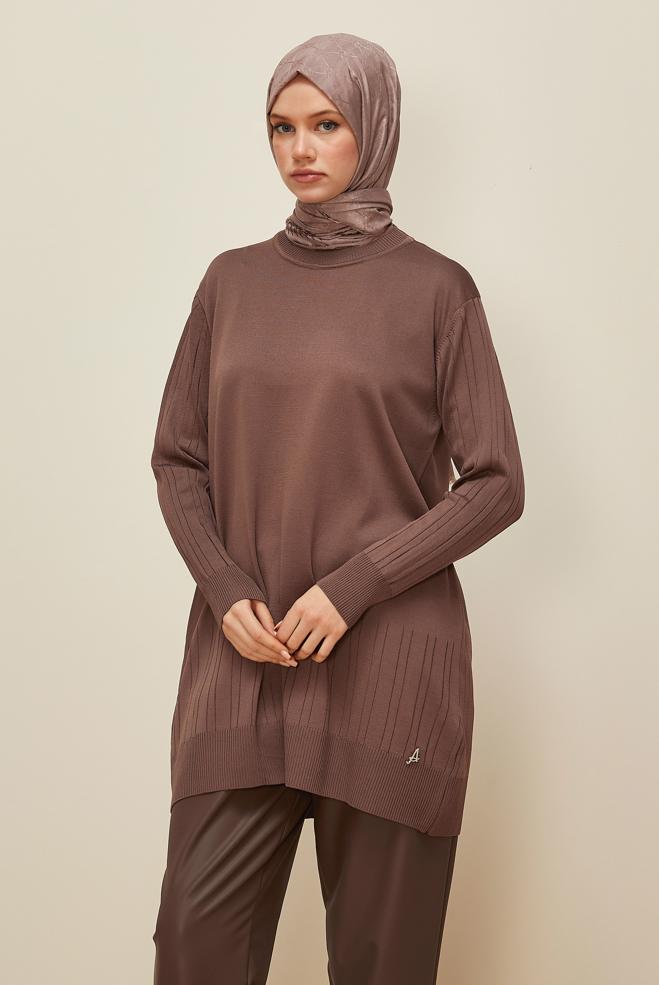 Vêtements hijab BRUN TUNIQUE EN MAILLE 45856 - ALVİNA