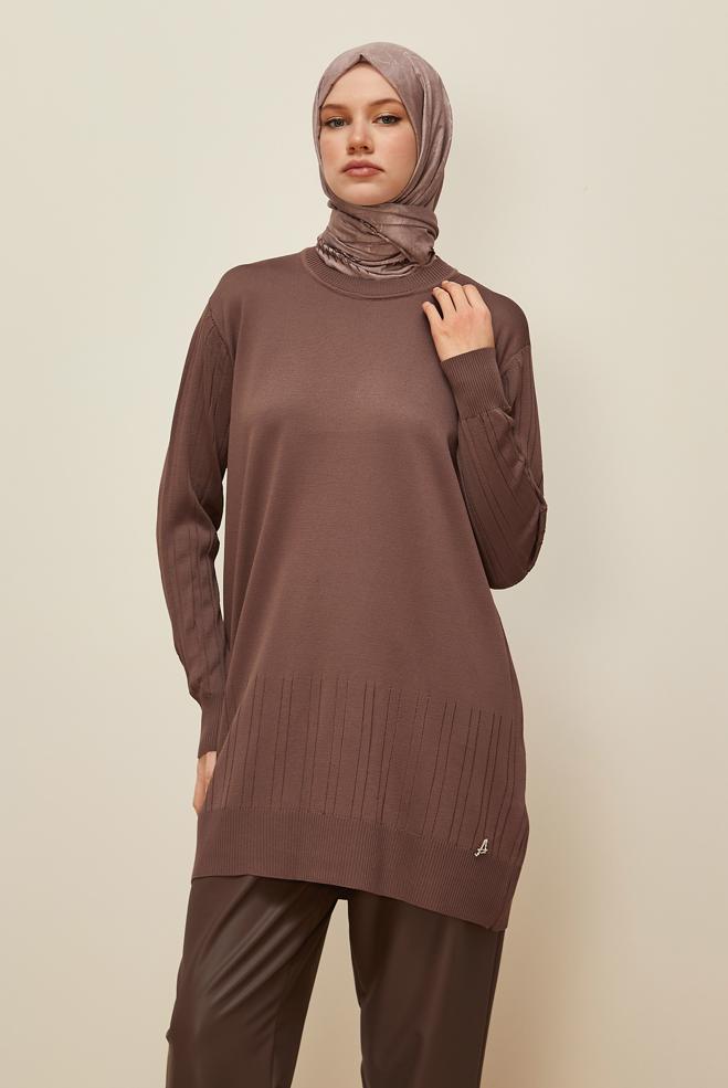 Vêtements hijab BRUN TUNIQUE EN MAILLE 45856 - ALVİNA