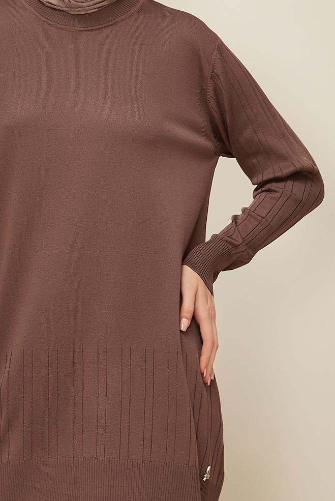 Vêtements hijab BRUN TUNIQUE EN MAILLE 45856 - ALVİNA