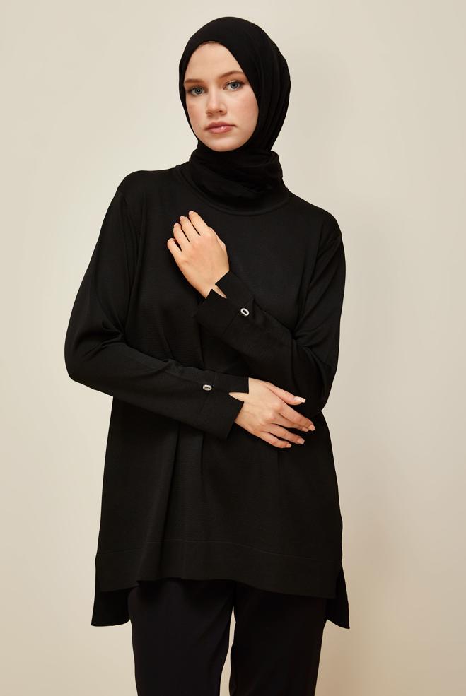 Vêtements hijab NOIR TUNIQUE EN MAILLE 45857 - ALVİNA