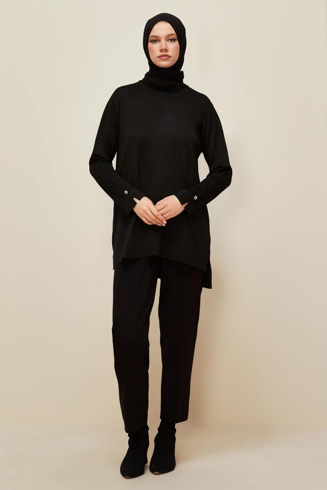 Vêtements hijab NOIR TUNIQUE EN MAILLE 45857 - ALVİNA