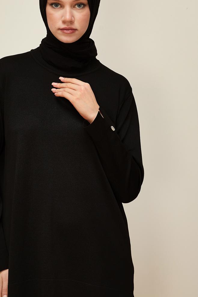 Vêtements hijab NOIR TUNIQUE EN MAILLE 45857 - ALVİNA