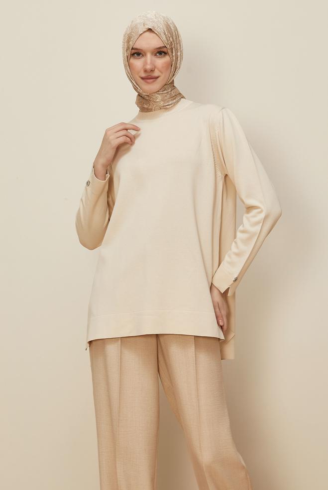 Vêtements hijab BEIGE 45857 TRİKO TUNİK 38-48 - ALVİNA
