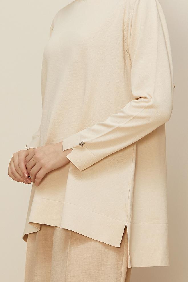 Vêtements hijab BEIGE 45857 TRİKO TUNİK 38-48 - ALVİNA