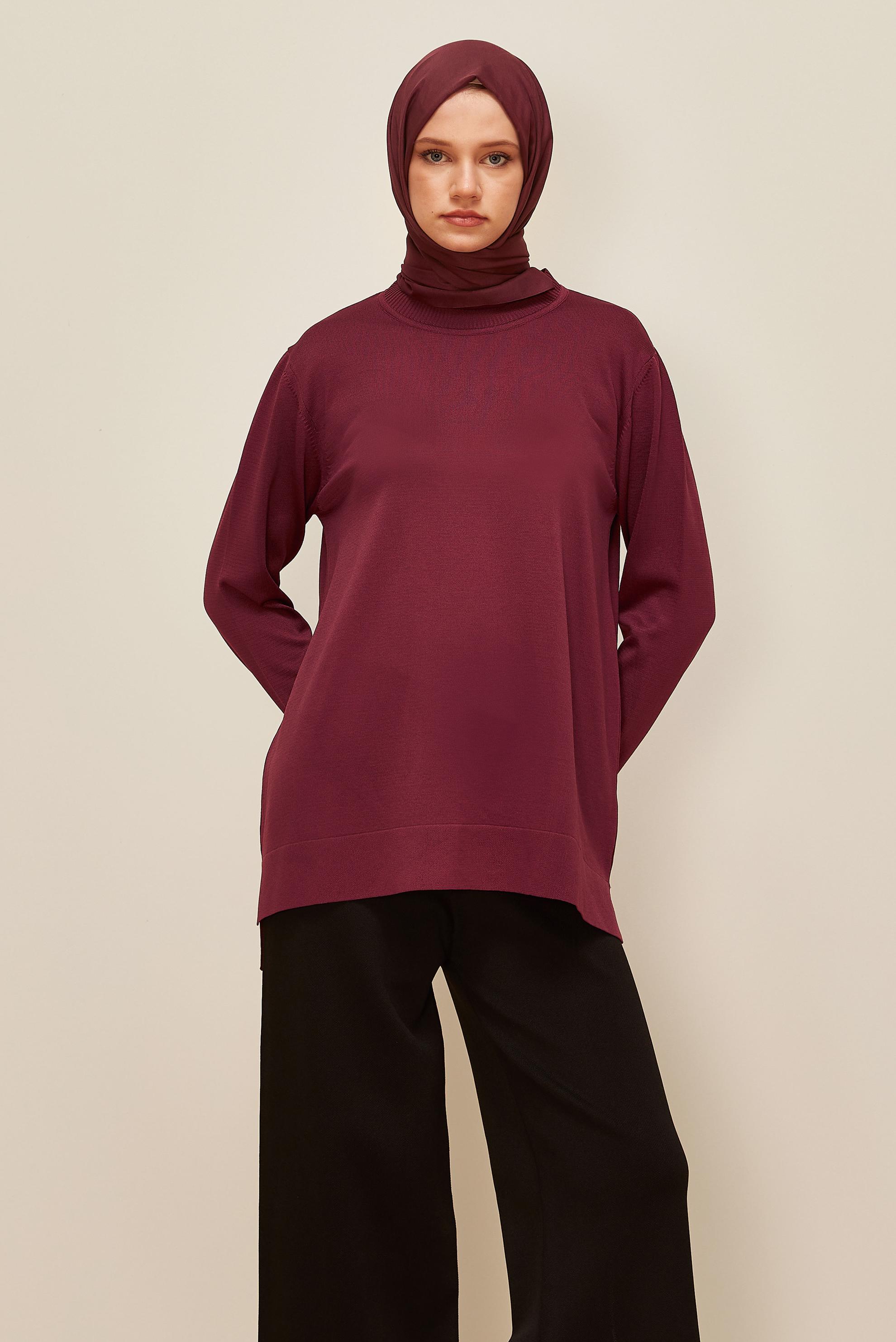 Tesettür giyim BORDO TRİKO TUNİK 45857