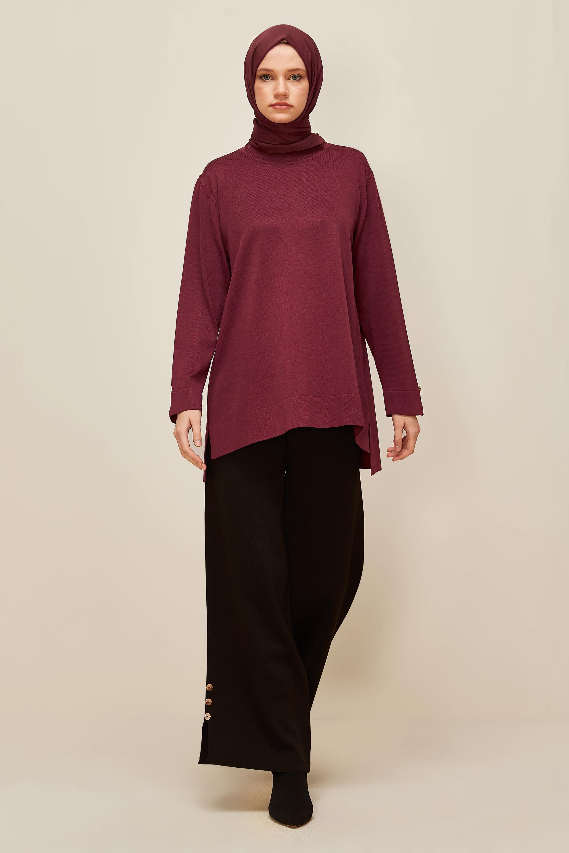 Tesettür giyim BORDO TRİKO TUNİK 45857