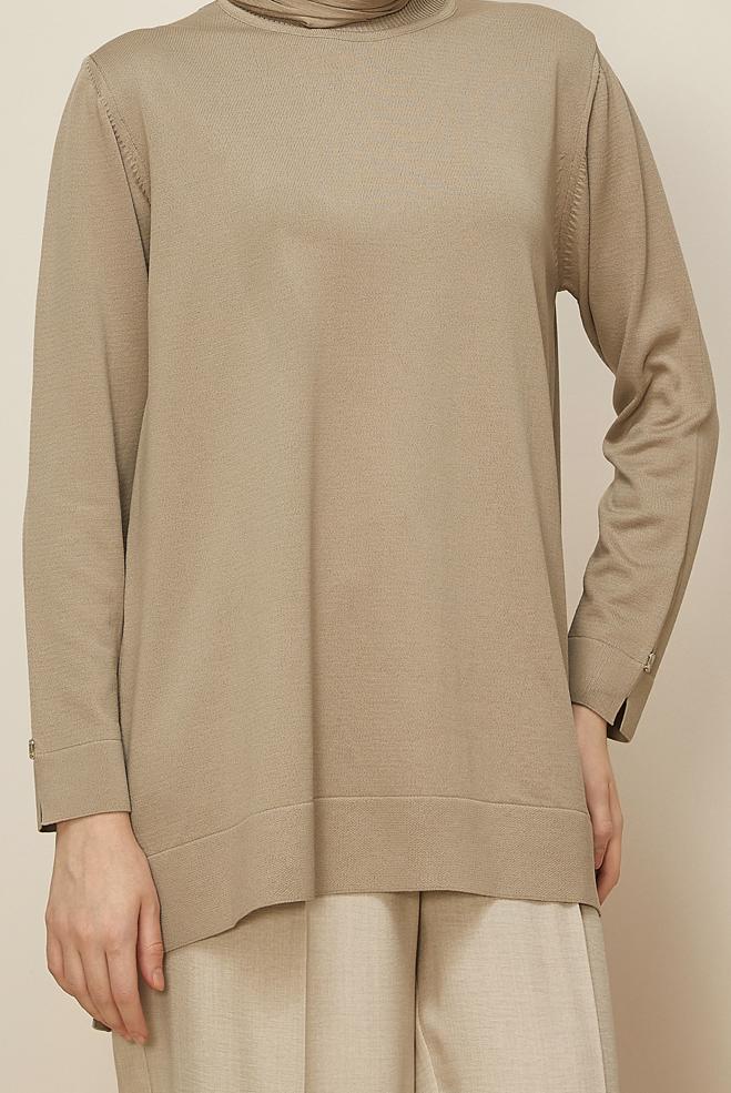 Vêtements hijab BEIGE 45857 TRİKO TUNİK 38-48 - ALVİNA