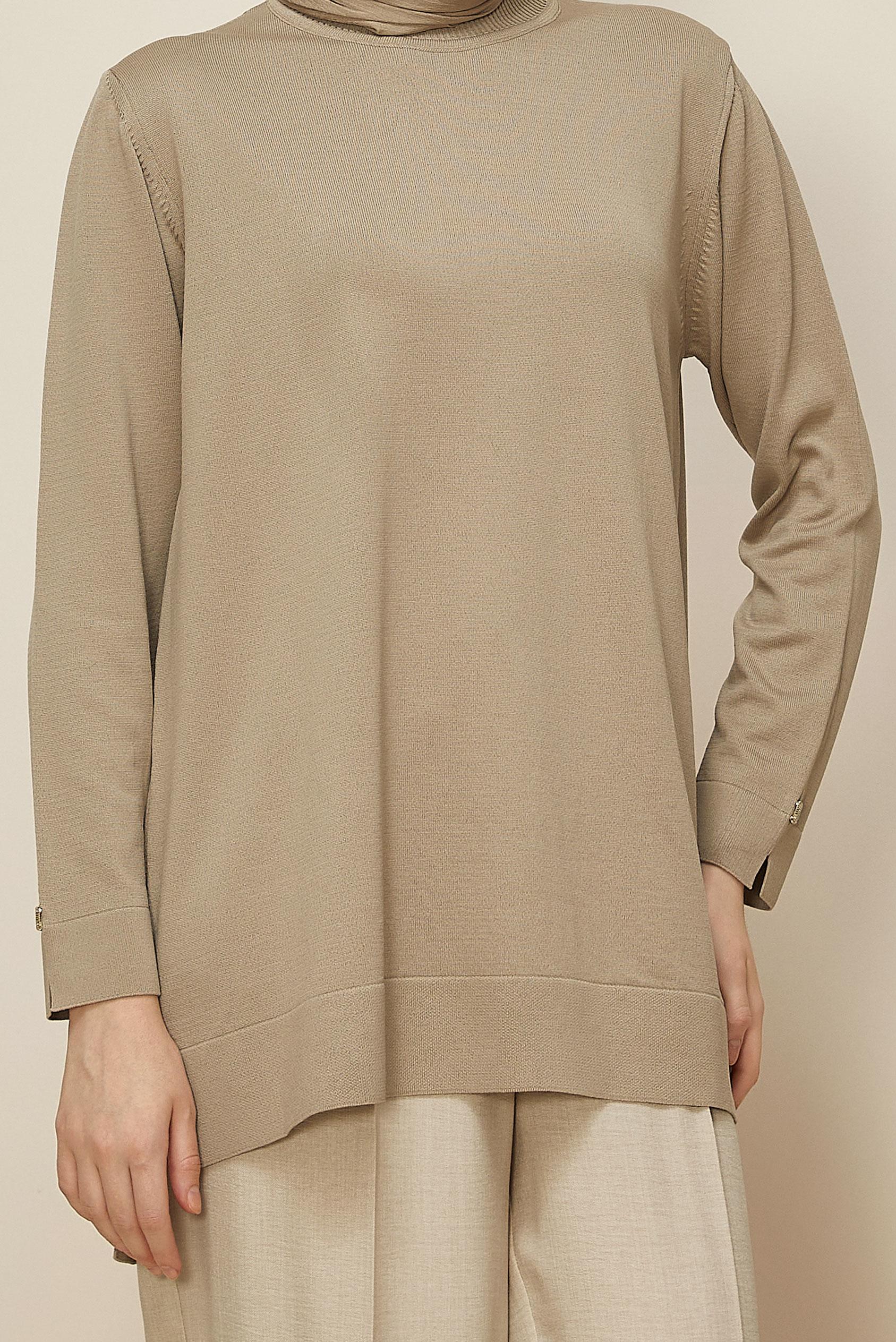 Vêtements hijab BEIGE 45857 TRİKO TUNİK 38-48