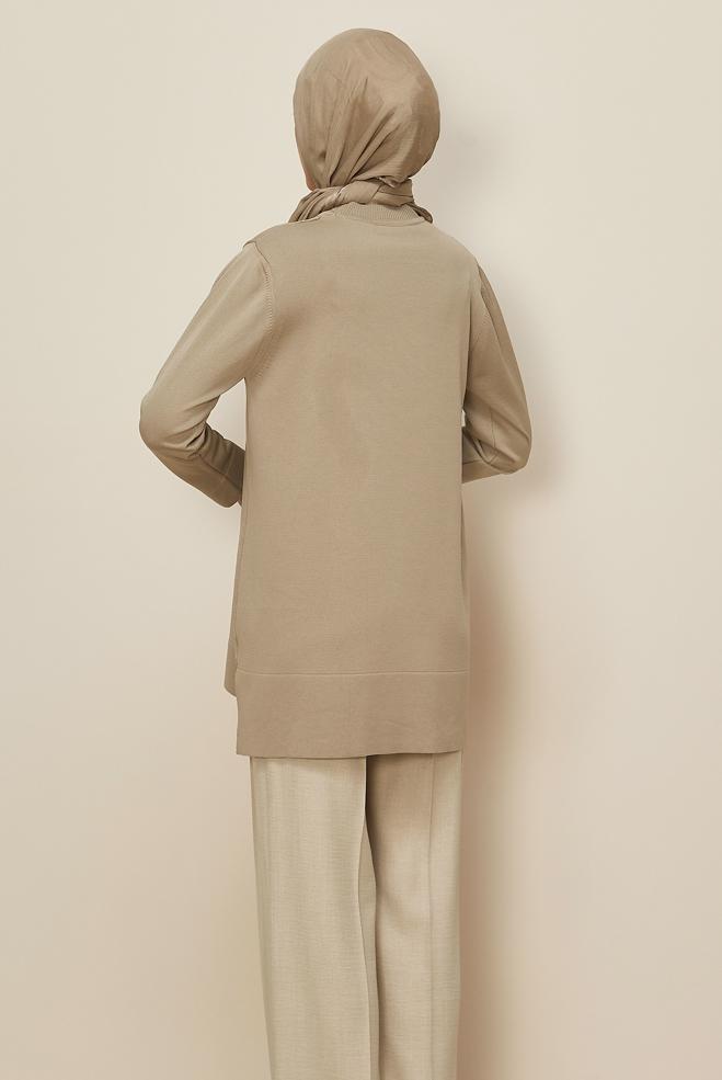 Vêtements hijab BEIGE 45857 TRİKO TUNİK 38-48 - ALVİNA