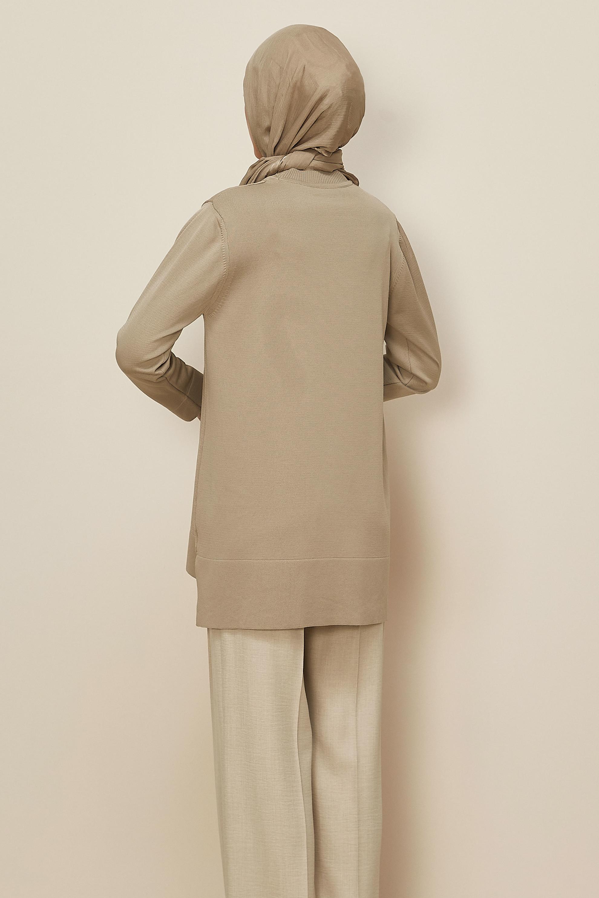 Vêtements hijab BEIGE 45857 TRİKO TUNİK 38-48