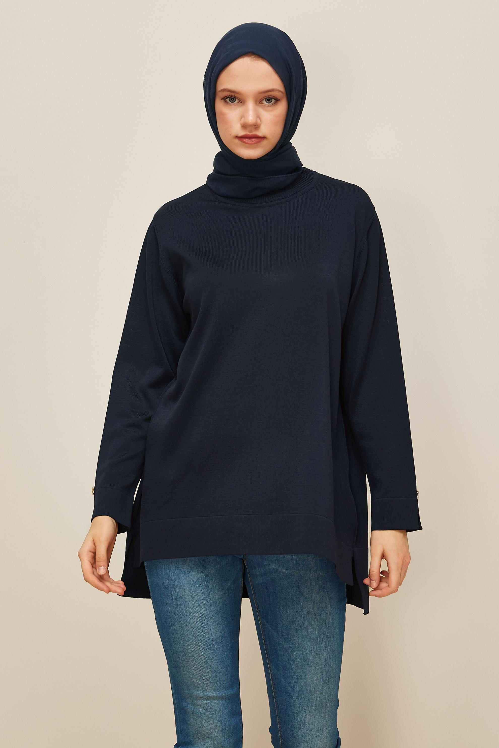 Tesettür giyim LACİVERT TRİKO TUNİK 45857