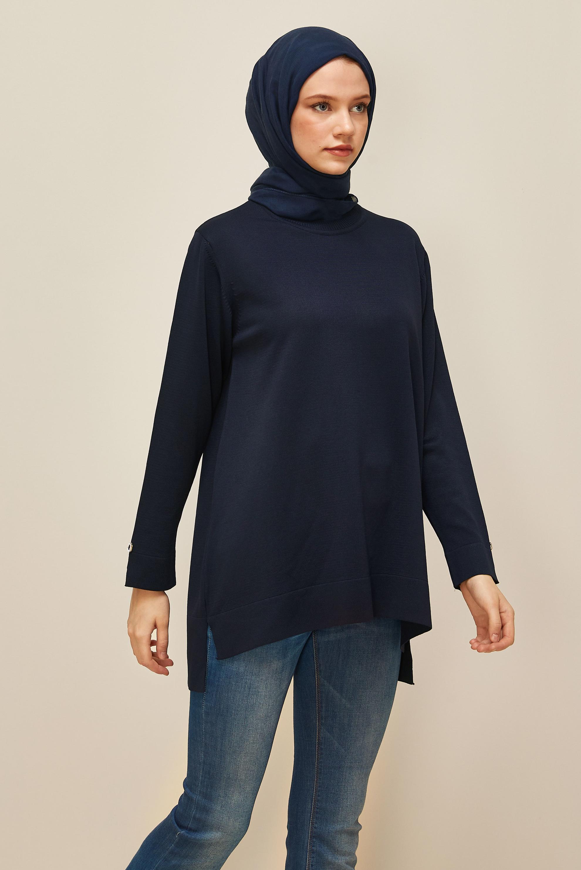 Tesettür giyim LACİVERT TRİKO TUNİK 45857