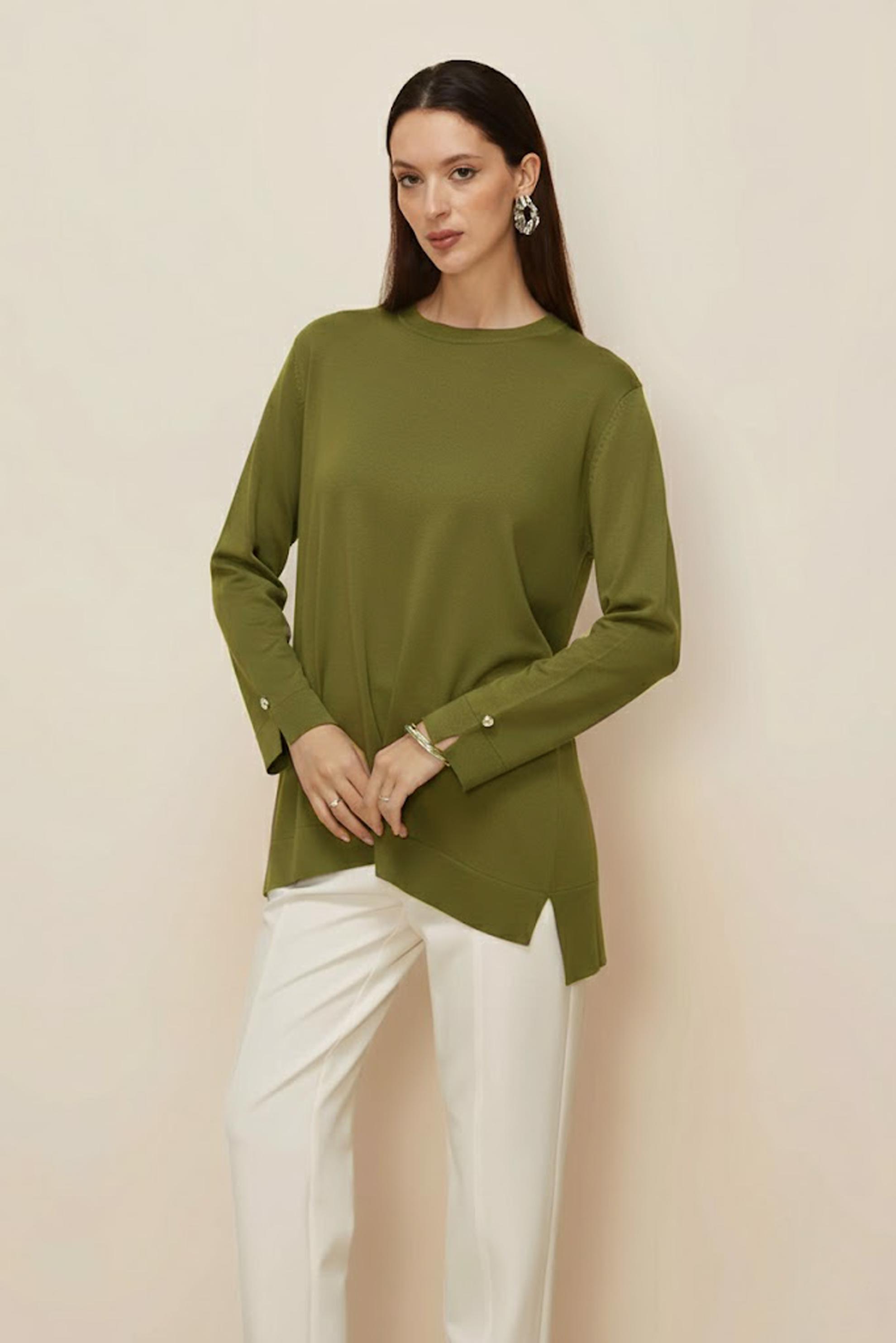 Tesettür giyim YEŞİL TRİKO TUNİK 45857