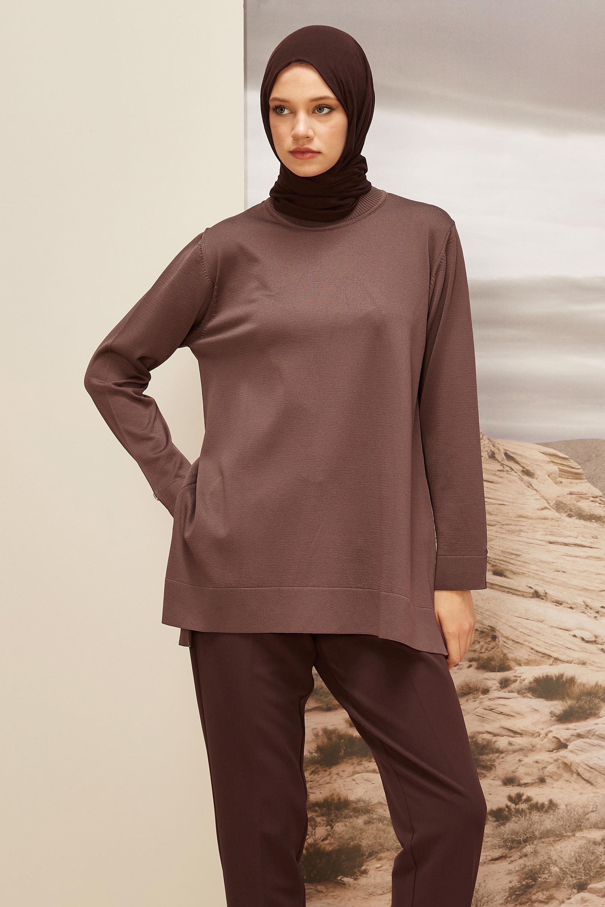 Tesettür giyim KAHVE TRİKO TUNİK 45857