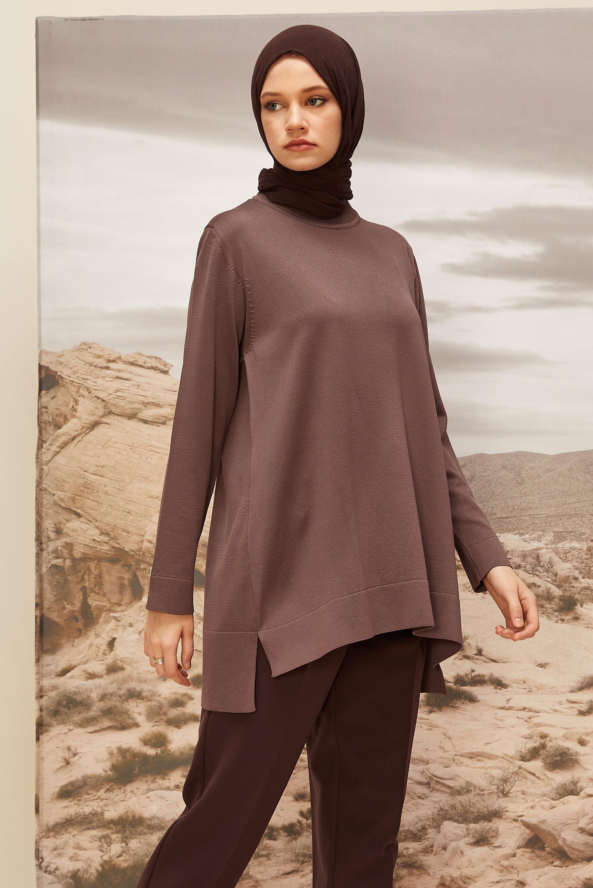 Tesettür giyim KAHVE TRİKO TUNİK 45857