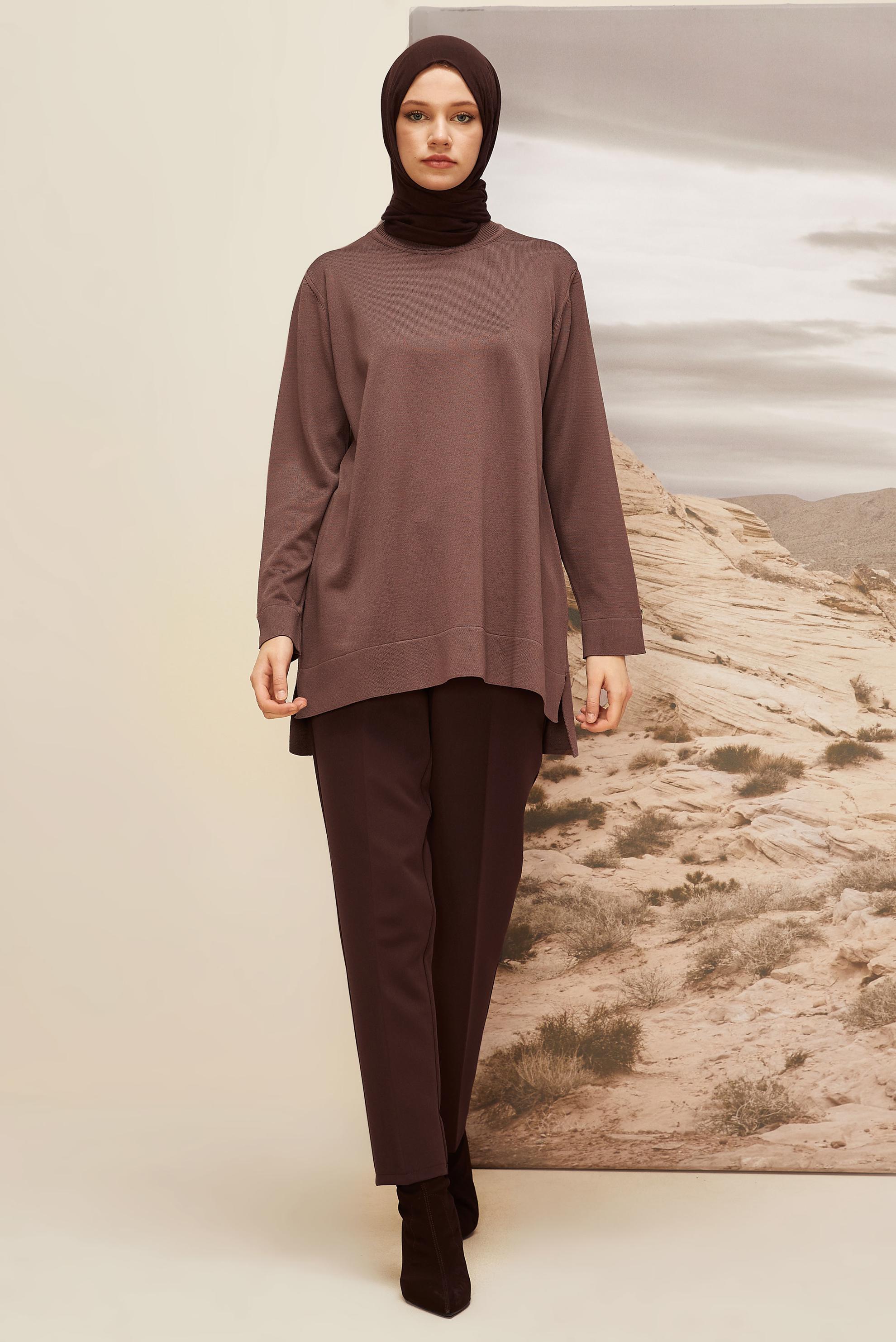 Tesettür giyim KAHVE TRİKO TUNİK 45857
