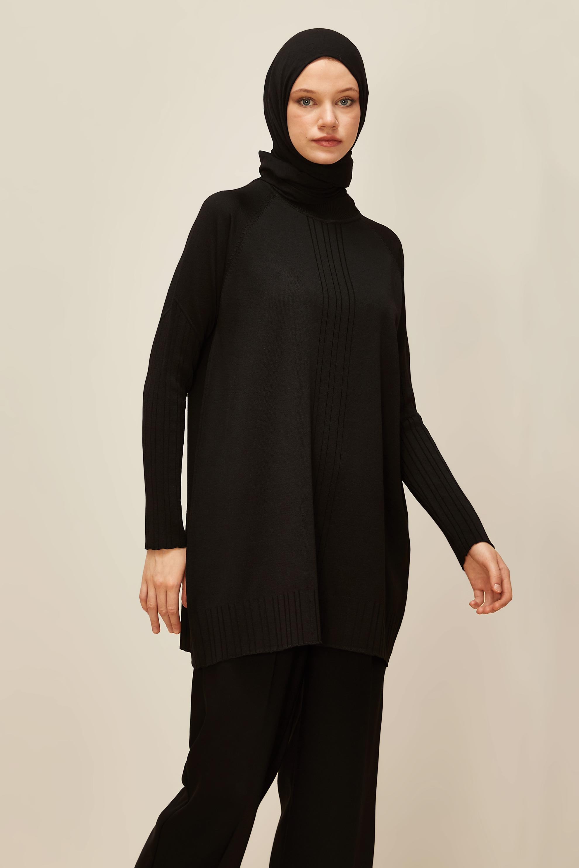 Tesettür giyim SİYAH TRİKO TUNİK 45868