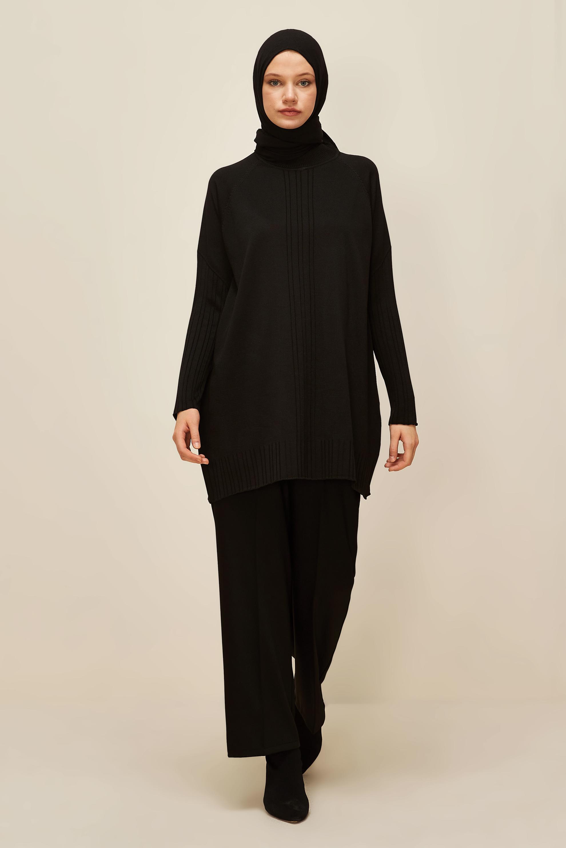 Tesettür giyim SİYAH TRİKO TUNİK 45868