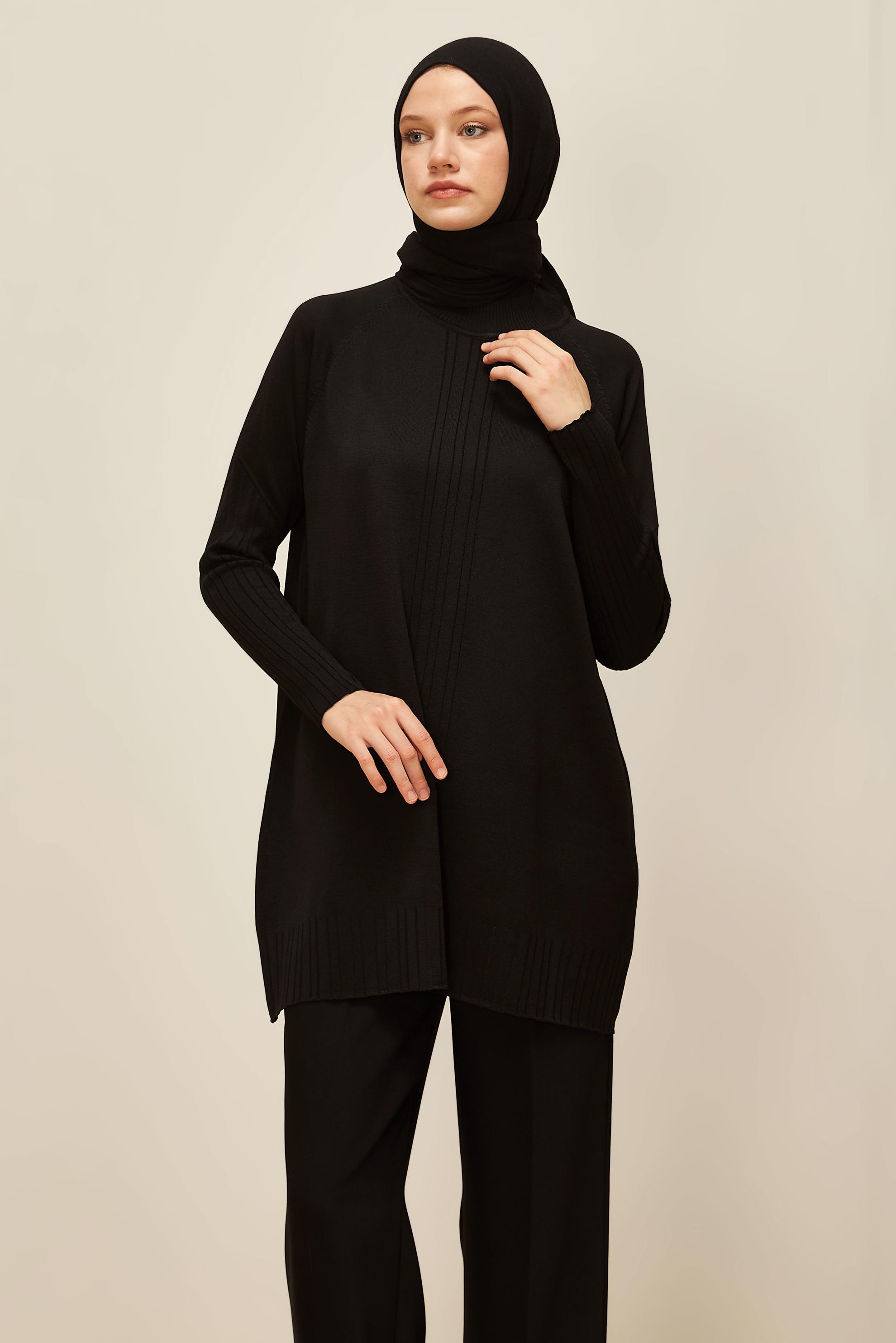 Tesettür giyim SİYAH TRİKO TUNİK 45868