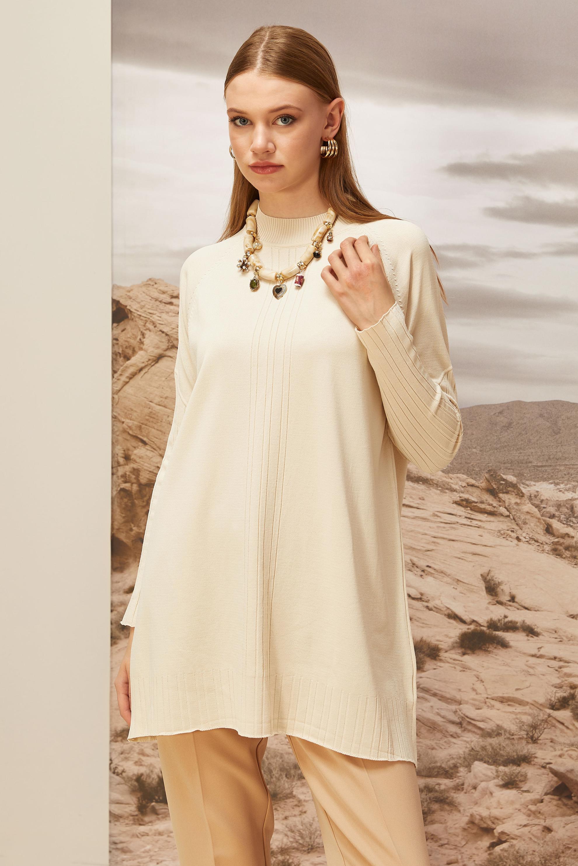 Tesettür giyim BEJ TRİKO TUNİK 45868