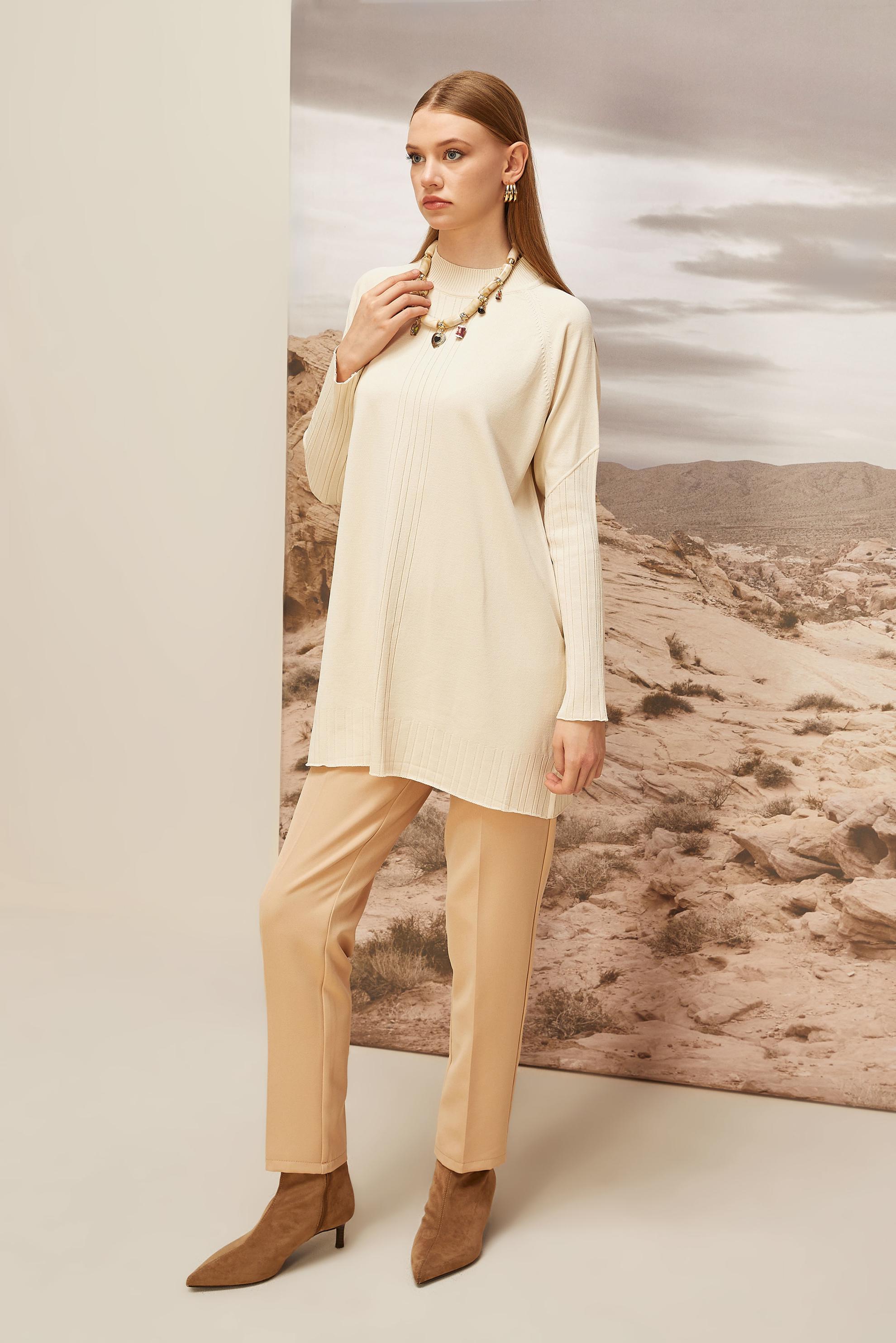 Tesettür giyim BEJ TRİKO TUNİK 45868