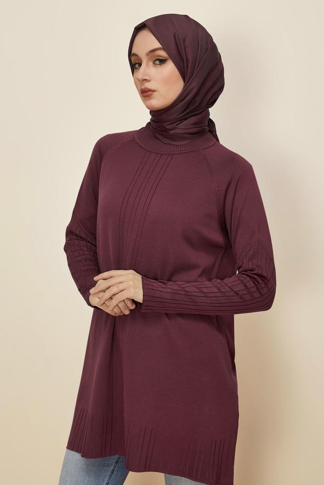 Tesettür giyim BORDO TRİKO TUNİK 45868 - ALVİNA