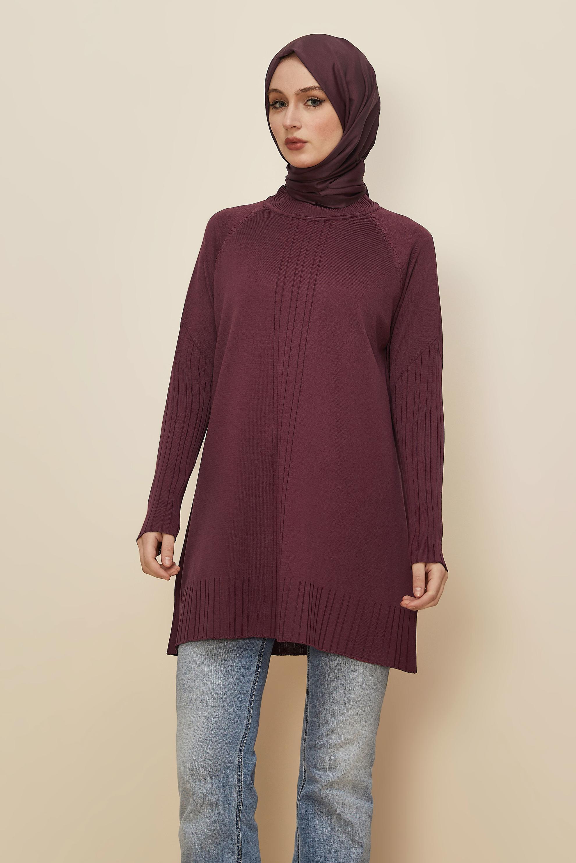 Tesettür giyim BORDO TRİKO TUNİK 45868