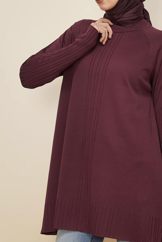 Tesettür giyim BORDO TRİKO TUNİK 45868 - ALVİNA