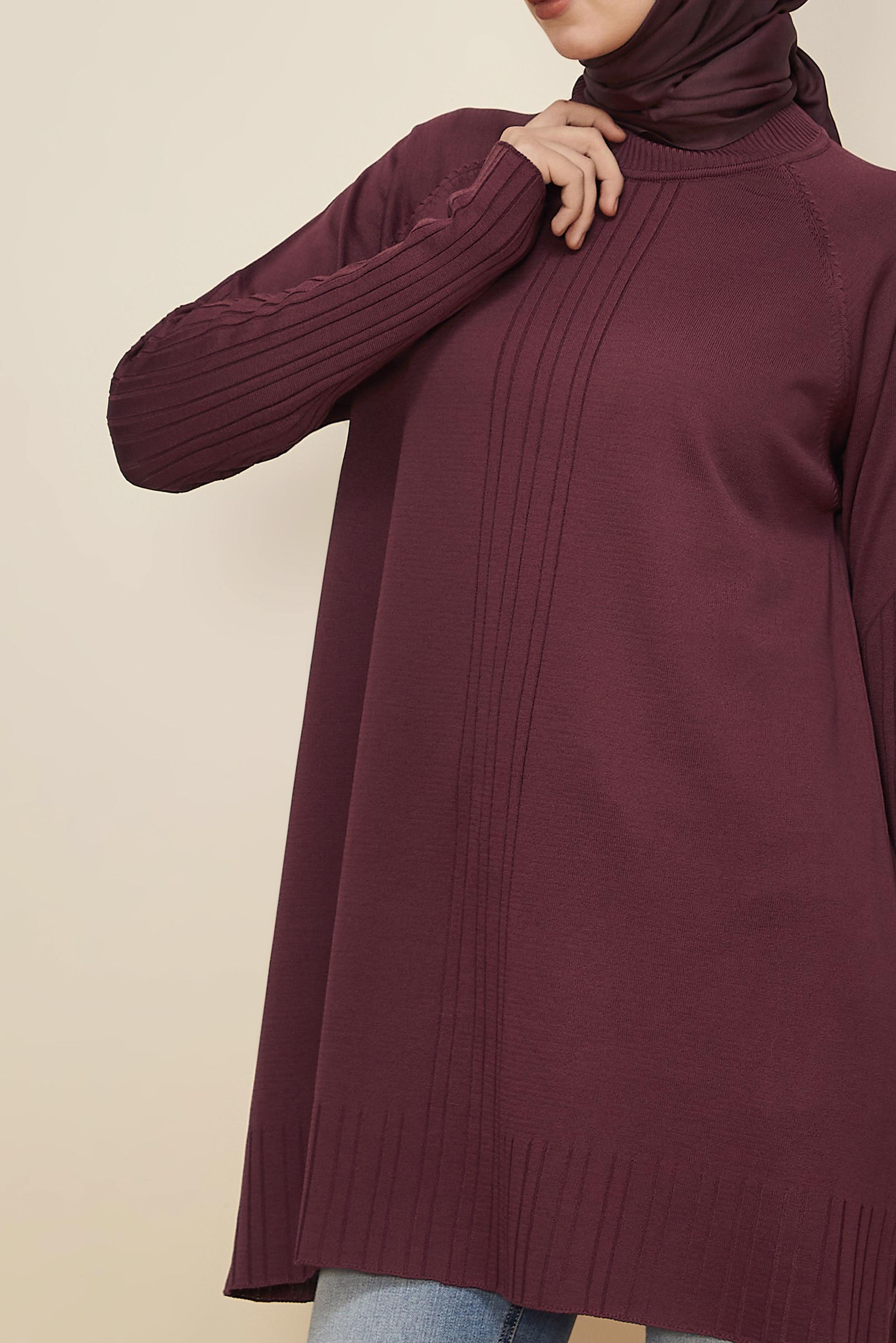 Tesettür giyim BORDO TRİKO TUNİK 45868