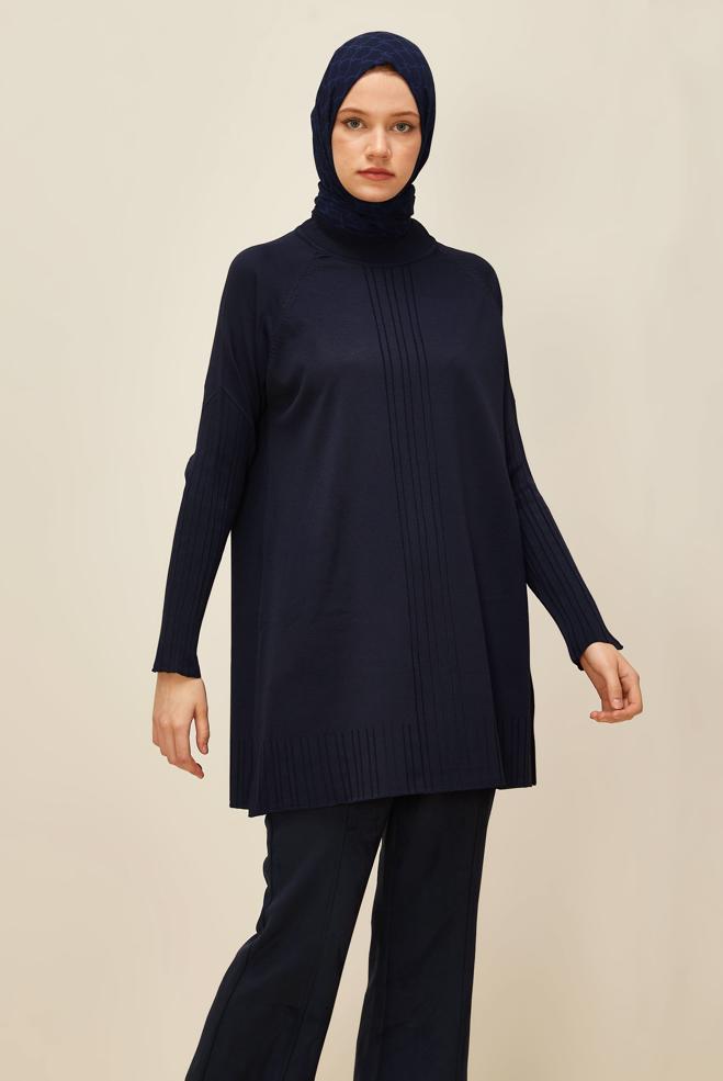 Vêtements hijab BLEU MARINE TUNIQUE EN MAILLE 45868 - ALVİNA