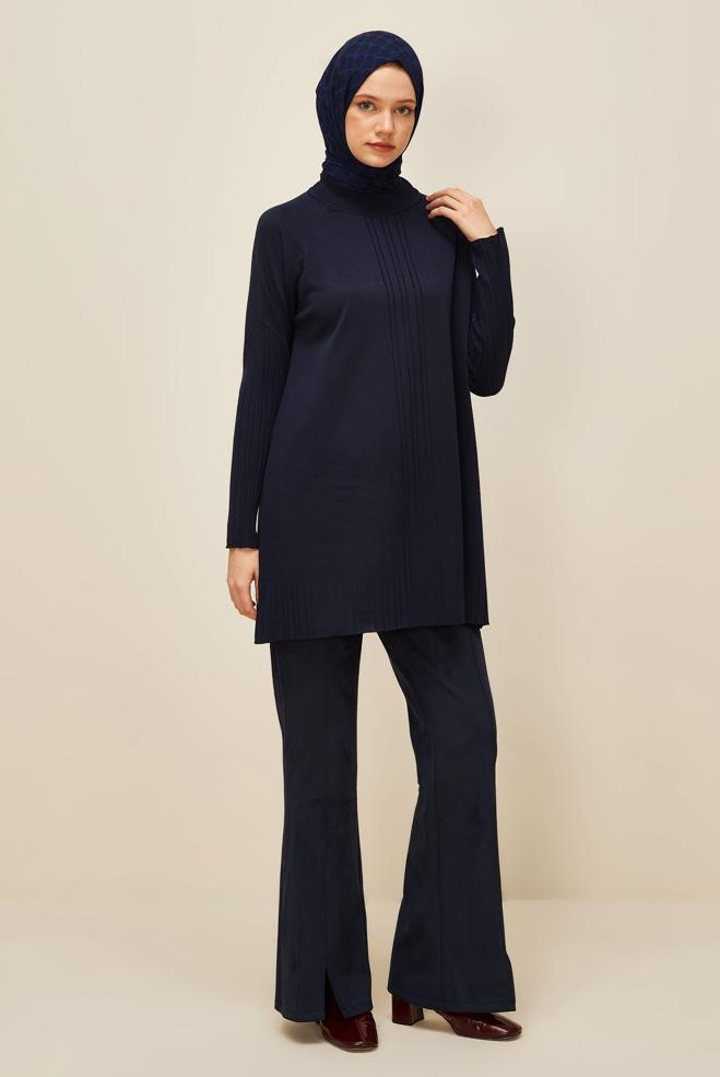 Vêtements hijab BLEU MARINE TUNIQUE EN MAILLE 45868 - ALVİNA