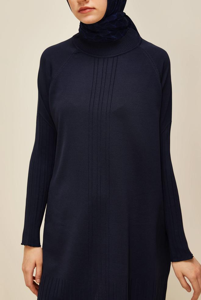 Vêtements hijab BLEU MARINE TUNIQUE EN MAILLE 45868 - ALVİNA