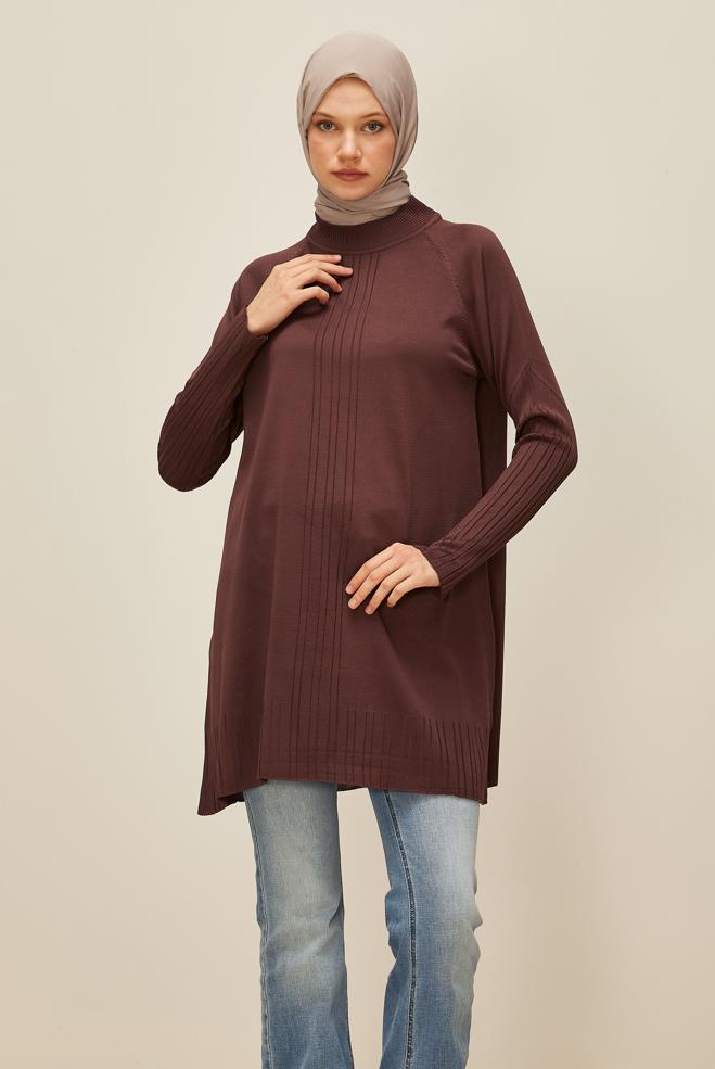 Vêtements hijab BRUN TUNIQUE EN MAILLE 45868 - ALVİNA