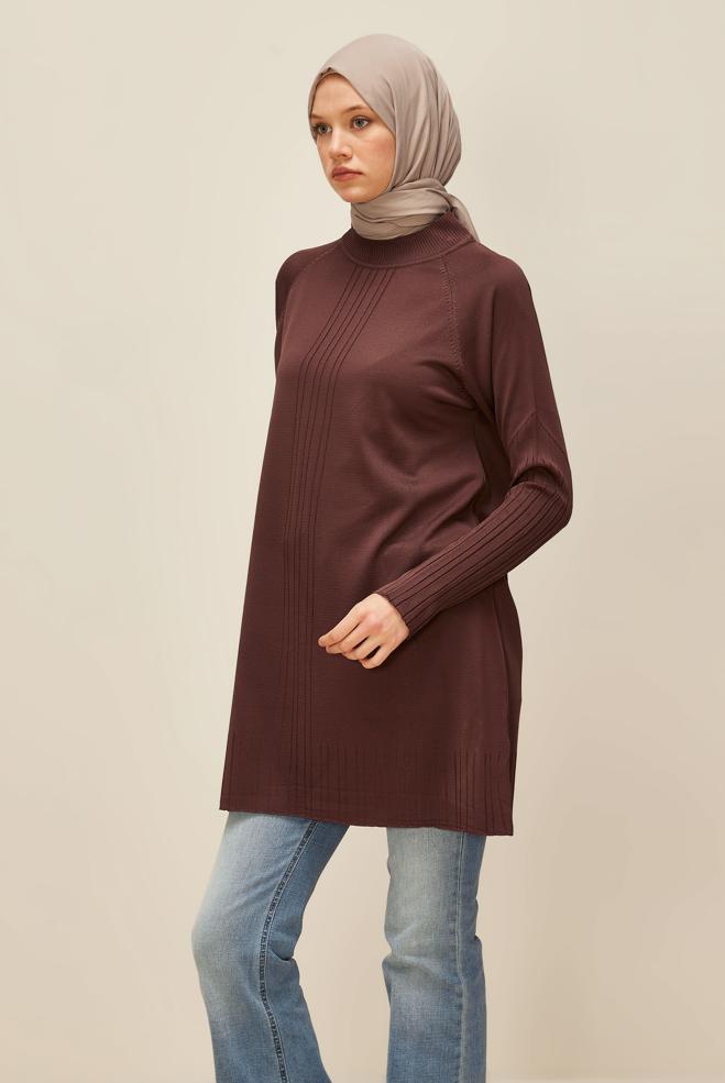 Vêtements hijab BRUN TUNIQUE EN MAILLE 45868 - ALVİNA