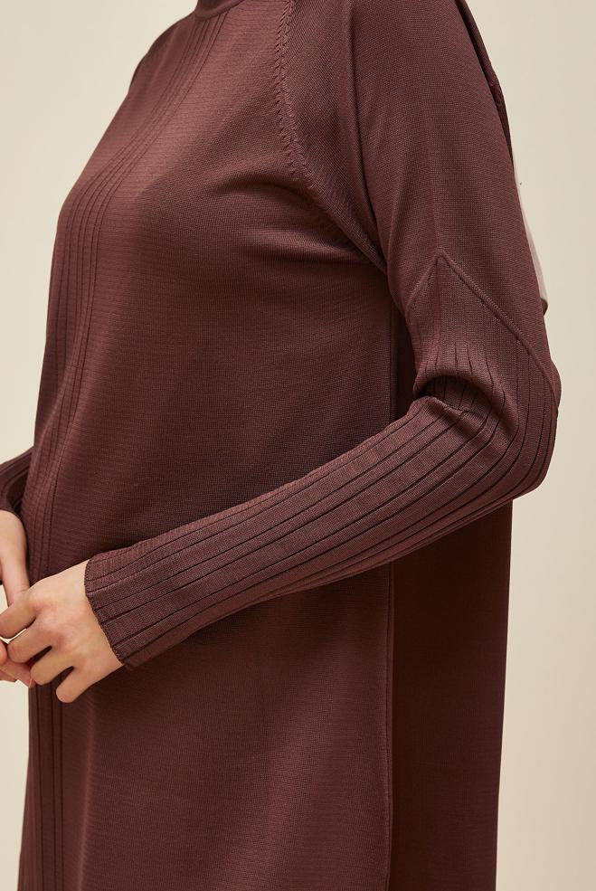 Vêtements hijab BRUN TUNIQUE EN MAILLE 45868 - ALVİNA