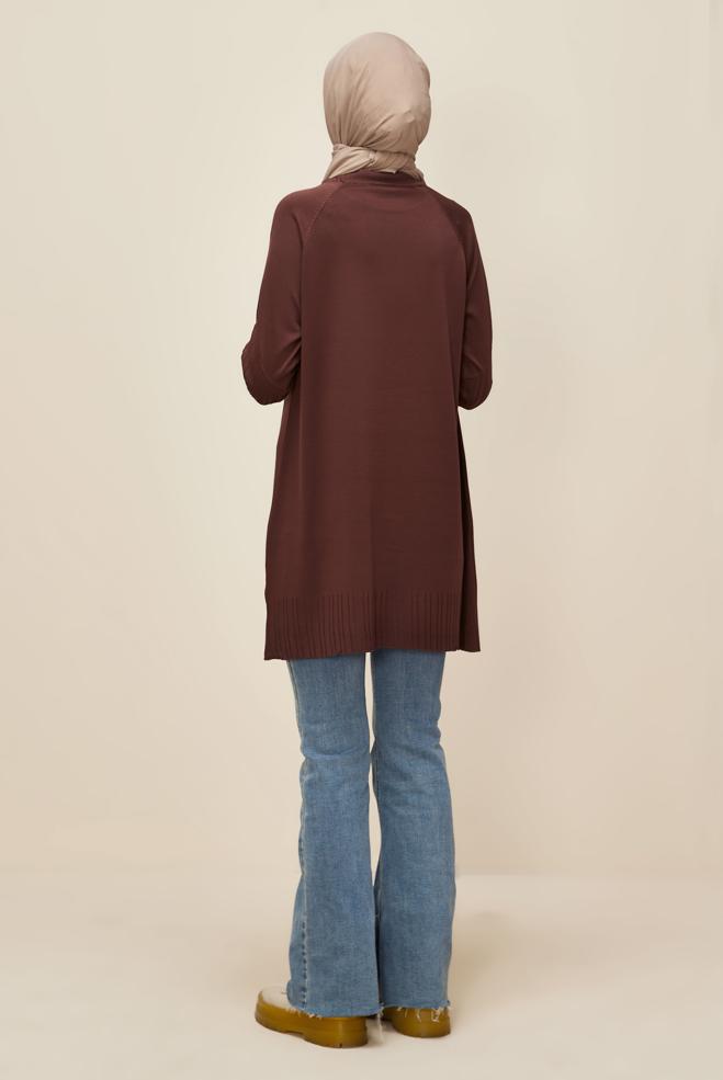 Vêtements hijab BRUN TUNIQUE EN MAILLE 45868 - ALVİNA