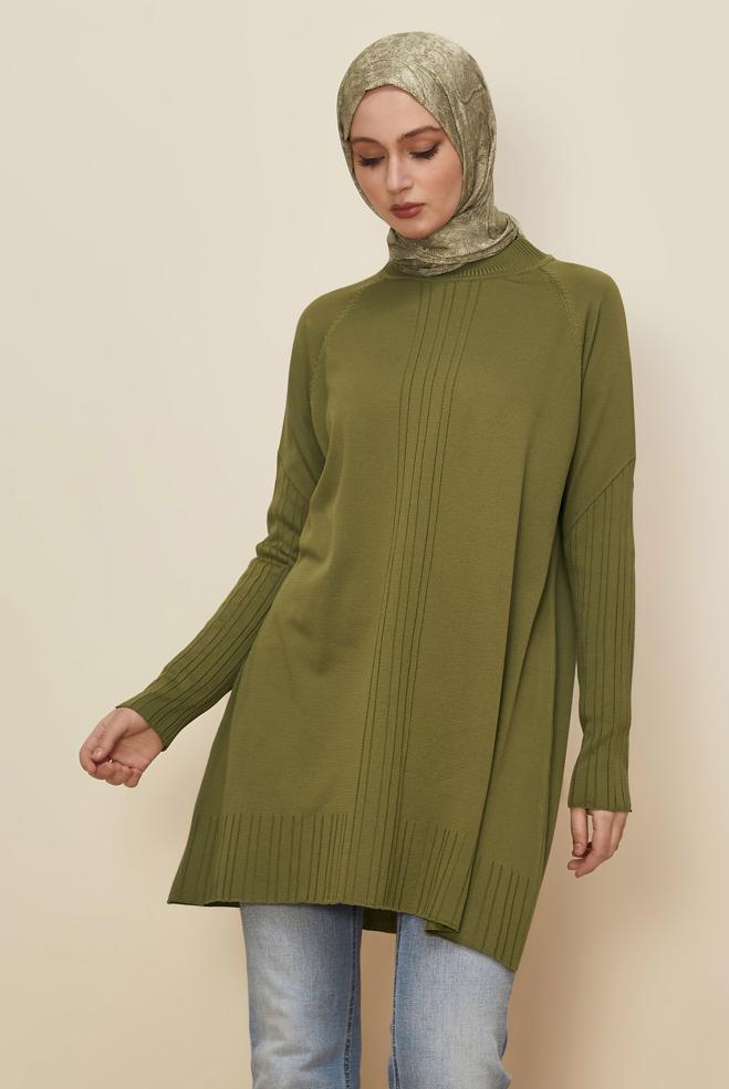 Tesettür giyim YEŞİL TRİKO TUNİK 45868 - ALVİNA