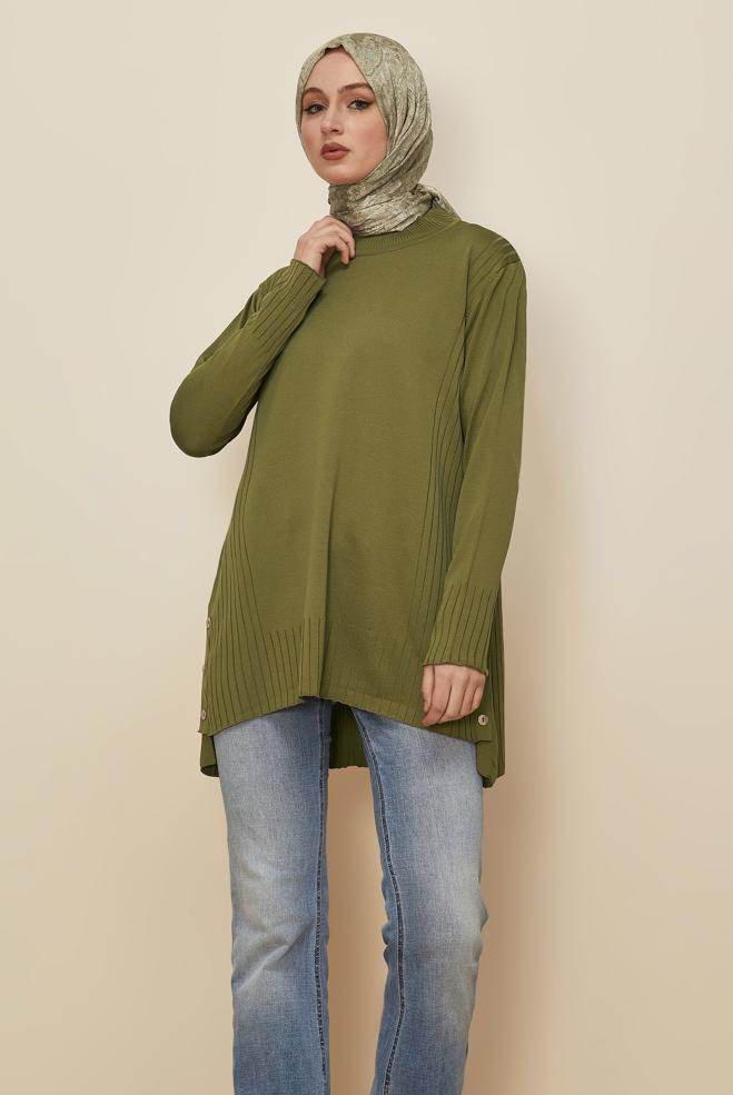 Tesettür giyim YEŞİL TRİKO TUNİK 45868 - ALVİNA
